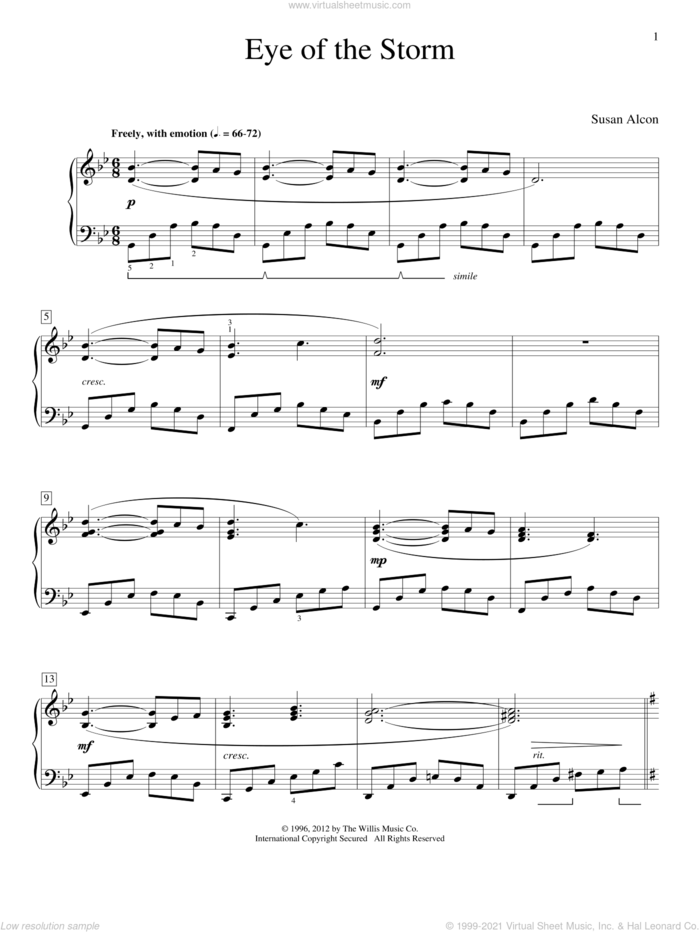 Eye Of The Storm sheet music for piano solo (elementary) by Susan Alcon, beginner piano (elementary)