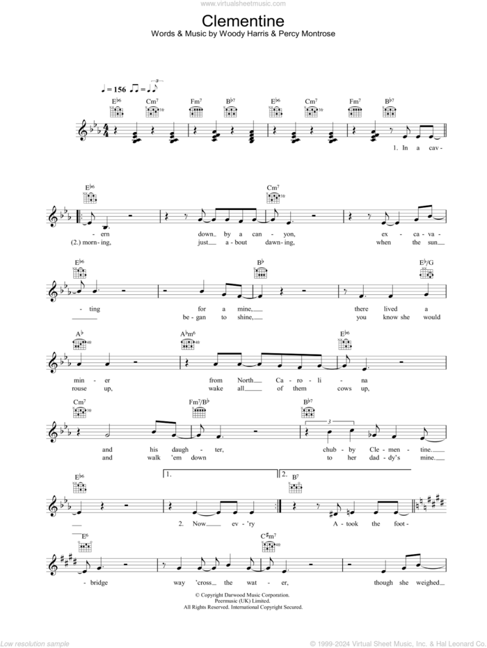 Clementine sheet music for voice and other instruments (fake book) by Bobby Darin, Percy Montrose and Woody Harris, intermediate skill level