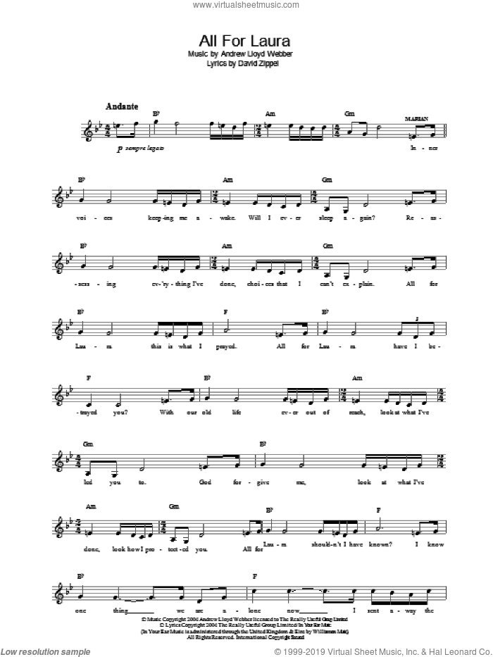 All For Laura (from The Woman In White) sheet music for voice and other instruments (fake book) by Andrew Lloyd Webber and David Zippel, intermediate skill level