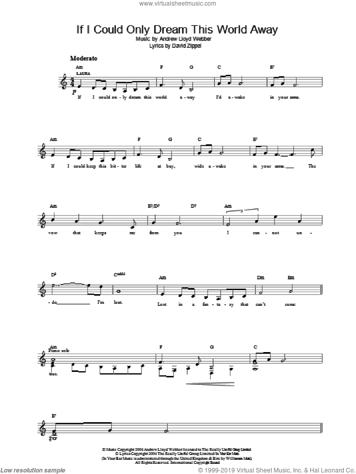 If I Could Only Dream This World Away (from The Woman In White) sheet music for voice and other instruments (fake book) by Andrew Lloyd Webber and David Zippel, intermediate skill level
