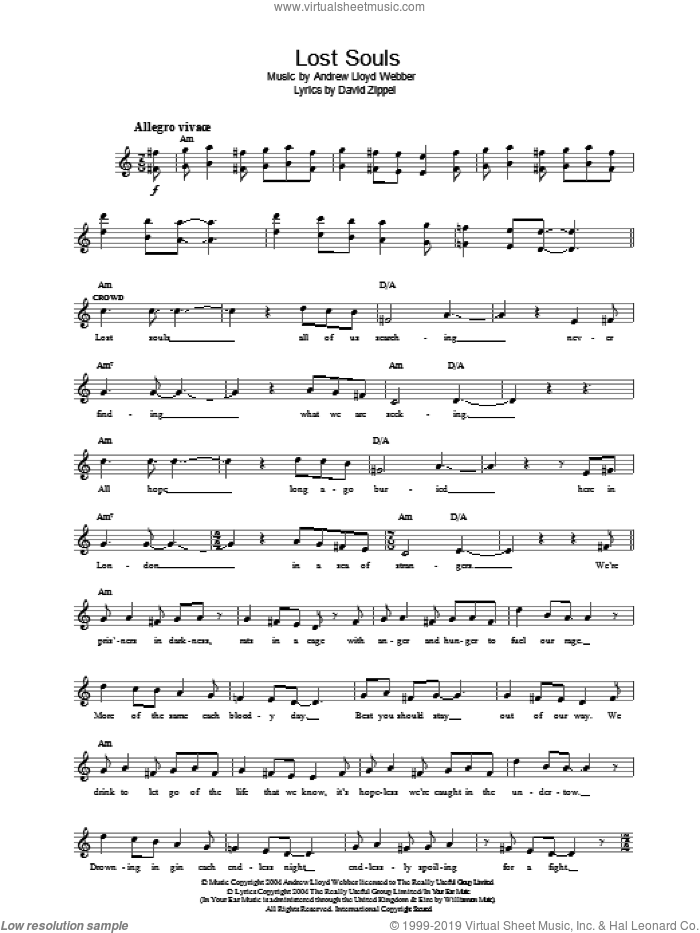 Lost Souls (from The Woman In White) sheet music for voice and other instruments (fake book) by Andrew Lloyd Webber and David Zippel, intermediate skill level