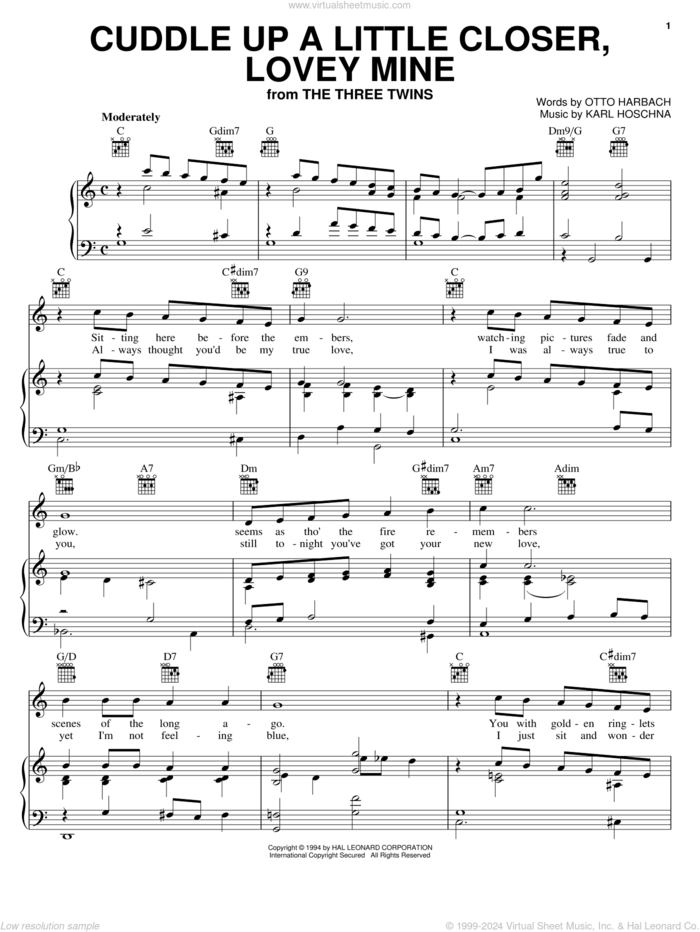 Cuddle Up A Little Closer, Lovey Mine sheet music for voice, piano or guitar by Karl Hoschna and Otto Harbach, intermediate skill level