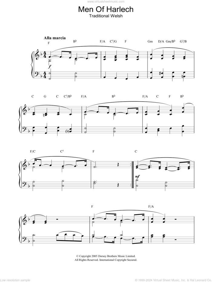 Men Of Harlech sheet music for piano solo by Traditional Welsh Song and Miscellaneous, intermediate skill level