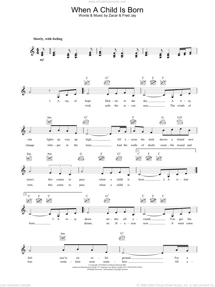 Jay When A Child Is Born Sheet Music Fake Book Pdf