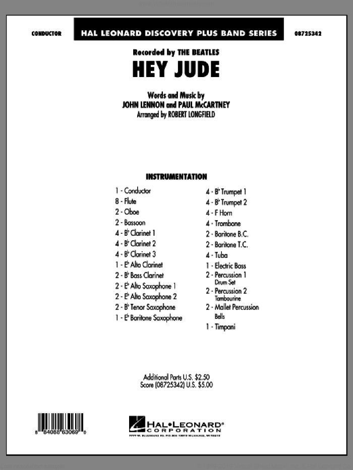 Hey Jude (COMPLETE) sheet music for concert band by The Beatles, John Lennon, Paul McCartney and Robert Longfield, intermediate skill level