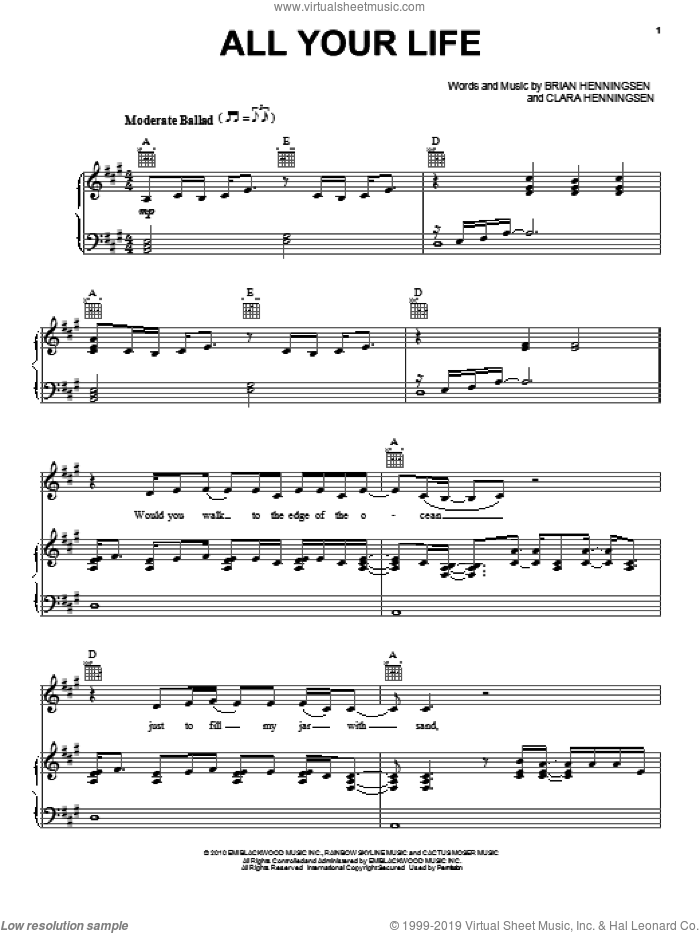 All Your Life sheet music for voice, piano or guitar by The Band Perry, Brian Henningsen and Clara Henningsen, intermediate skill level