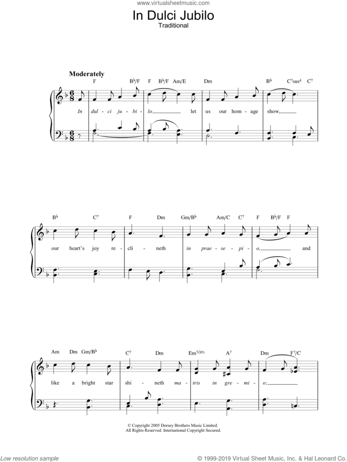 In Dulci Jubilo, (easy) sheet music for piano solo  and R.L. Pearsall, classical score, easy skill level