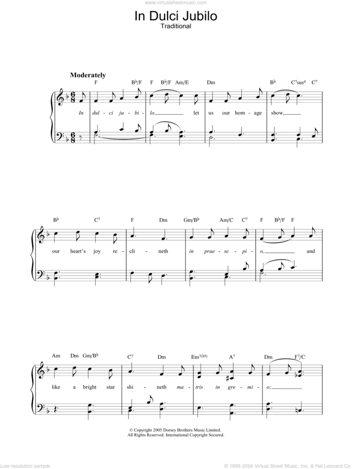 In Dulci Jubilo, (easy) sheet music for piano solo  and R.L. Pearsall, classical score, easy skill level