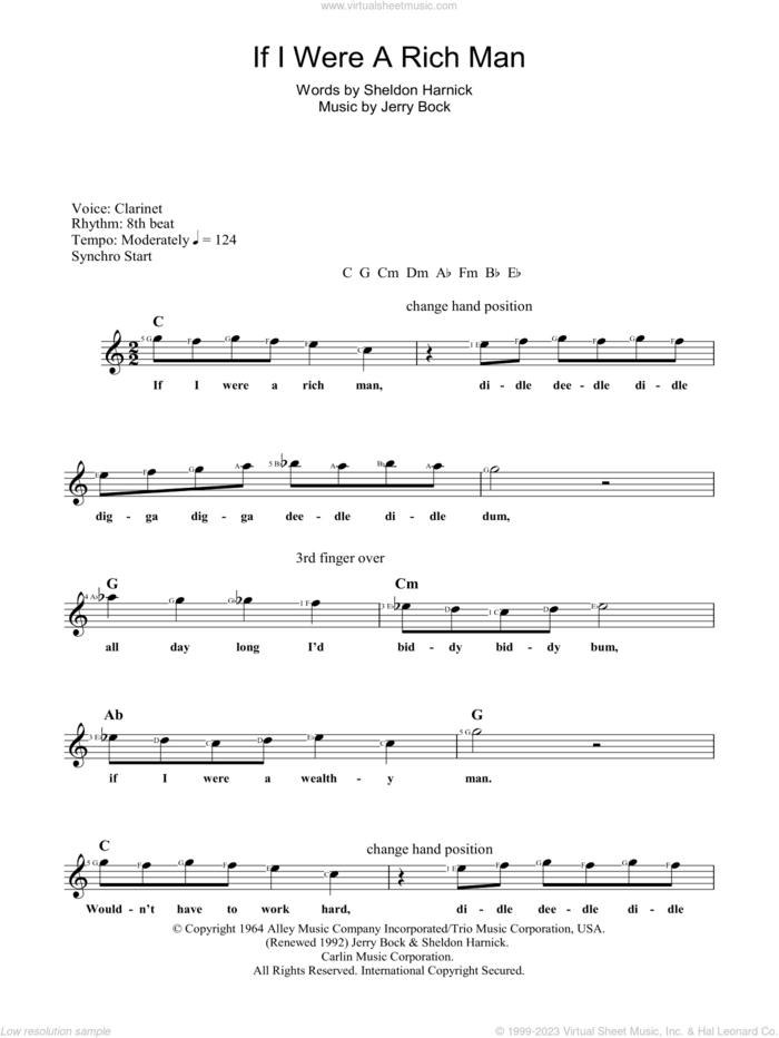 If I Were A Rich Man (from The Fiddler On The Roof) sheet music for voice and other instruments (fake book) by Jerry Bock, Bock & Harnick and Sheldon Harnick, intermediate skill level