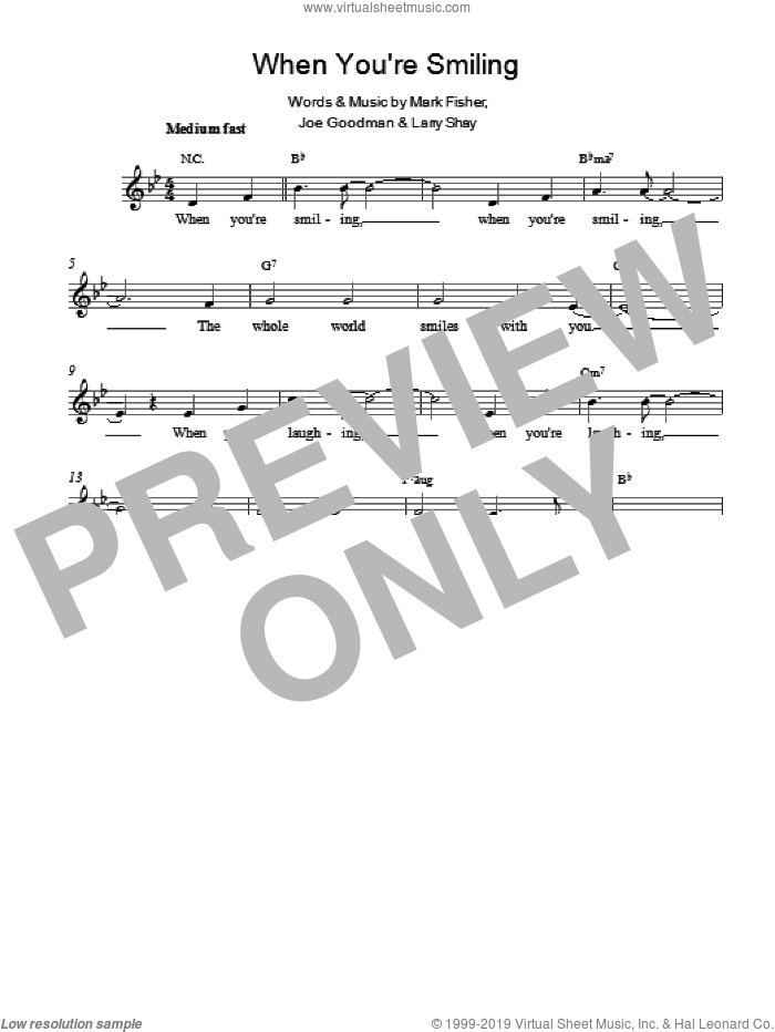 When You're Smiling (The Whole World Smiles With You) sheet music for voice and other instruments (fake book) by Louis Armstrong, Joe Goodman, Larry Shay and Mark Fisher, intermediate skill level