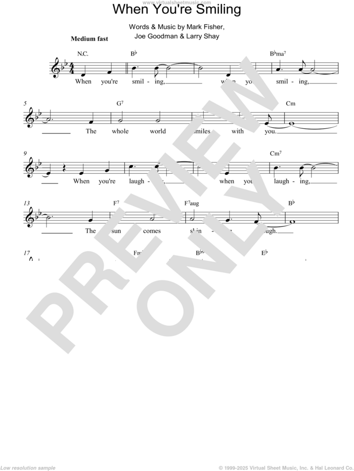 When You're Smiling (The Whole World Smiles With You) sheet music for voice and other instruments (fake book) by Louis Armstrong, Joe Goodman, Larry Shay and Mark Fisher, intermediate skill level