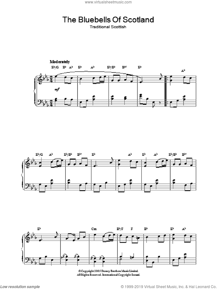 The Bluebells Of Scotland, (intermediate) sheet music for piano solo, intermediate skill level