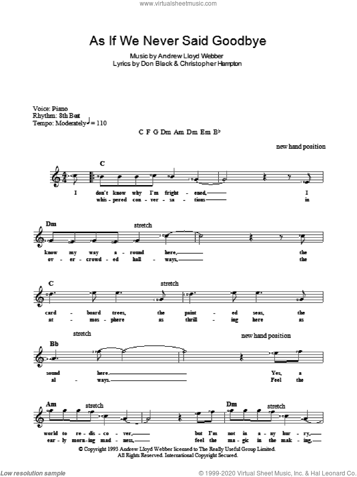 As If We Never Said Goodbye (from Sunset Boulevard) sheet music for voice and other instruments (fake book) by Andrew Lloyd Webber, Christopher Hampton and Don Black, intermediate skill level
