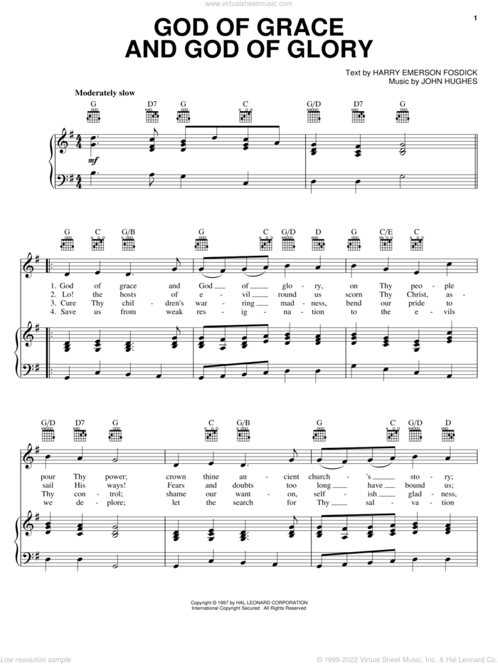 God Of Grace And God Of Glory sheet music for voice, piano or guitar by Harry Emerson Fosdick and John Hughes, intermediate skill level
