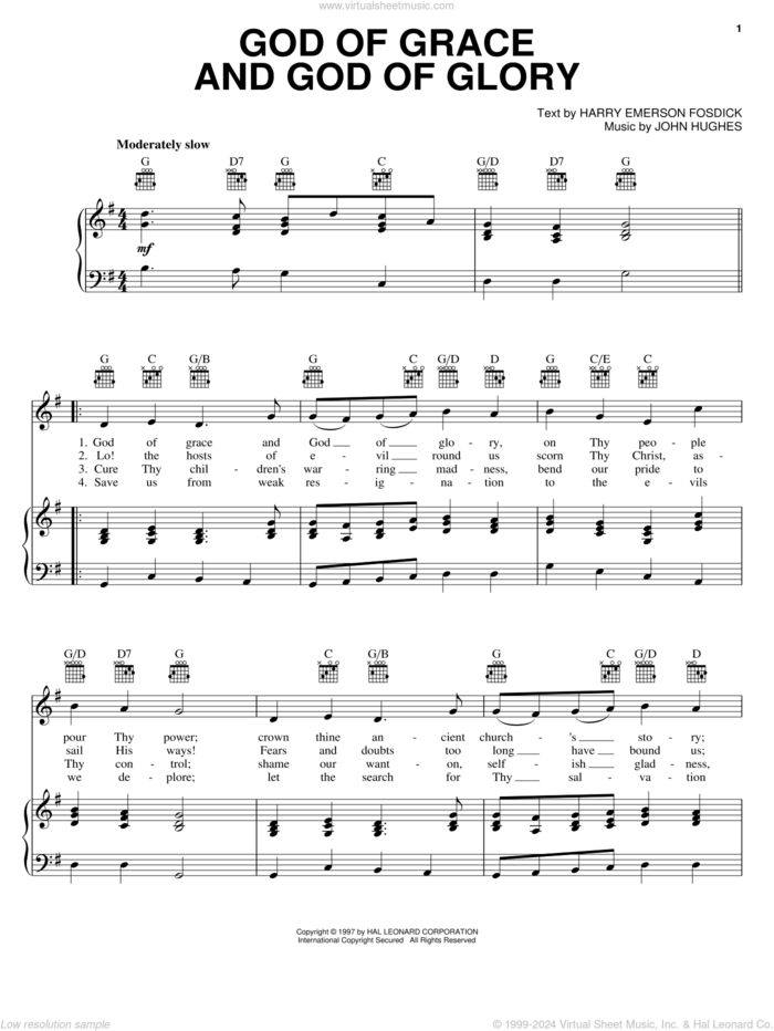 God Of Grace And God Of Glory sheet music for voice, piano or guitar by Harry Emerson Fosdick and John Hughes, intermediate skill level