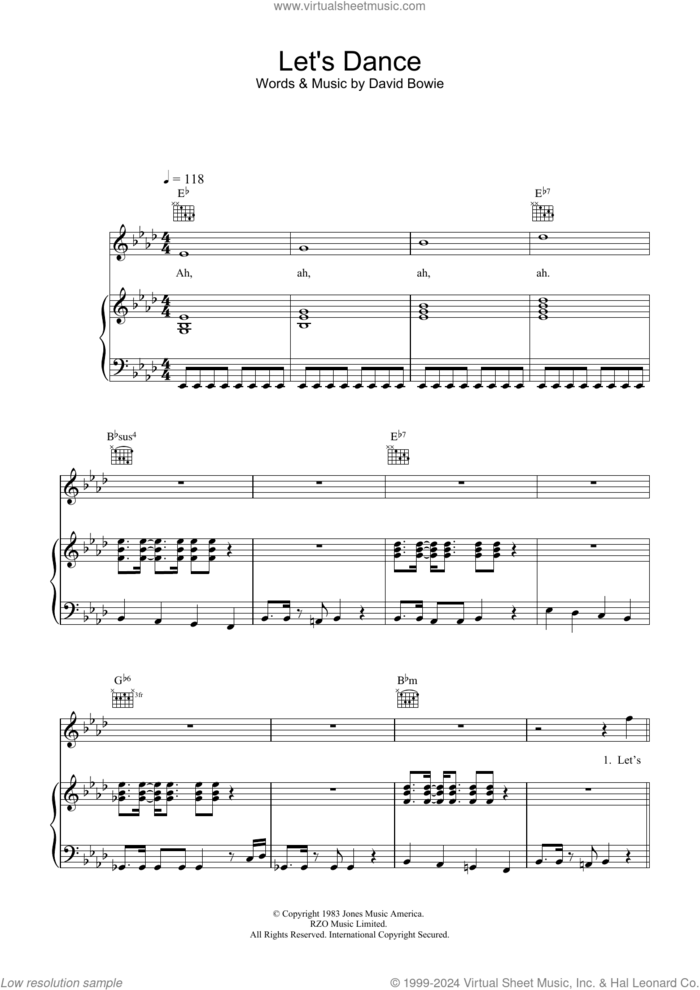 Let's Dance sheet music for voice, piano or guitar by David Bowie, intermediate skill level