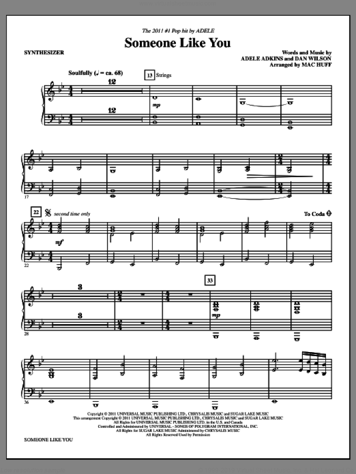 Someone Like You (arr. Mac Huff) (complete set of parts) sheet music for orchestra/band (Rhythm) by Mac Huff and Adele Adkins, Dan Wilson and Adele, intermediate skill level