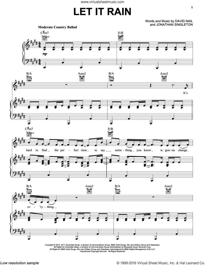 Let It Rain sheet music for voice, piano or guitar by David Nail and Jonathan Singleton, intermediate skill level