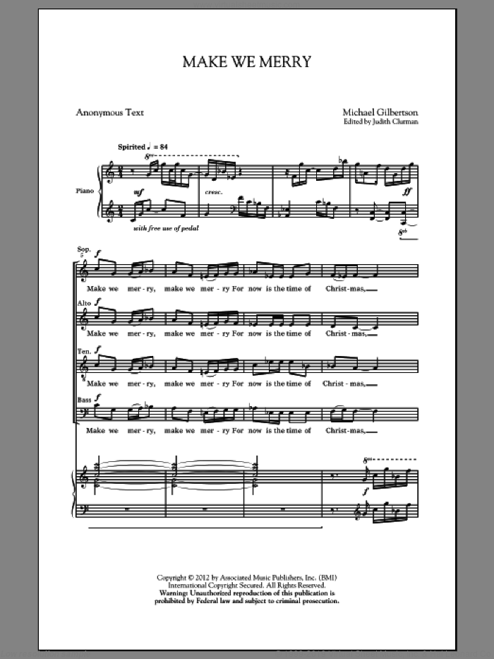 Make We Merry sheet music for choir (SATB: soprano, alto, tenor, bass) by Judith Clurman and Michael Gilbertson, intermediate skill level