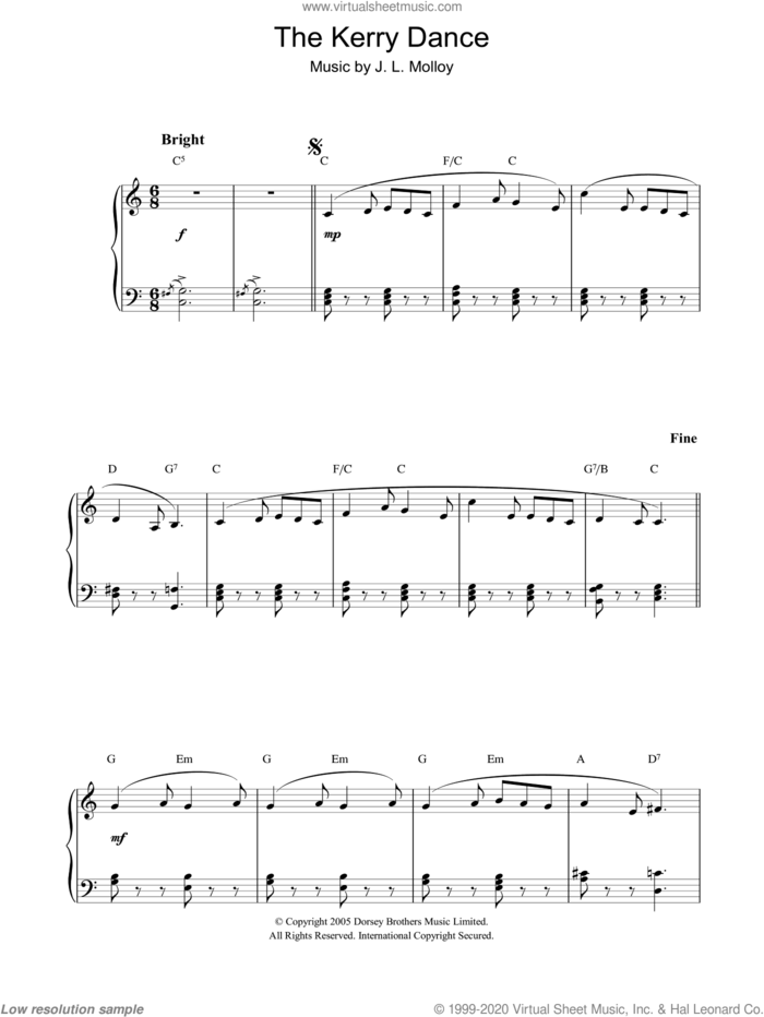 Kerry Dance sheet music for piano solo by James Molloy, easy skill level