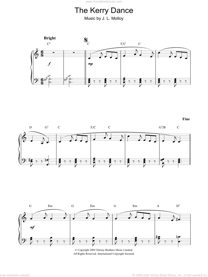 Kerry Dance sheet music for piano solo by James Molloy, easy skill level