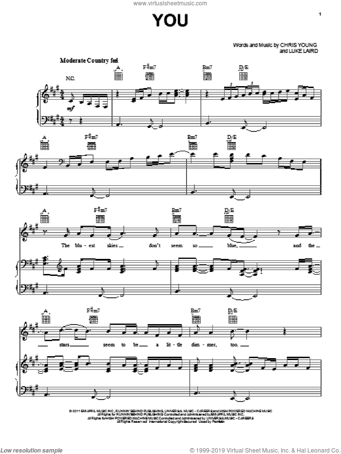 You sheet music for voice, piano or guitar by Chris Young and Luke Laird, intermediate skill level