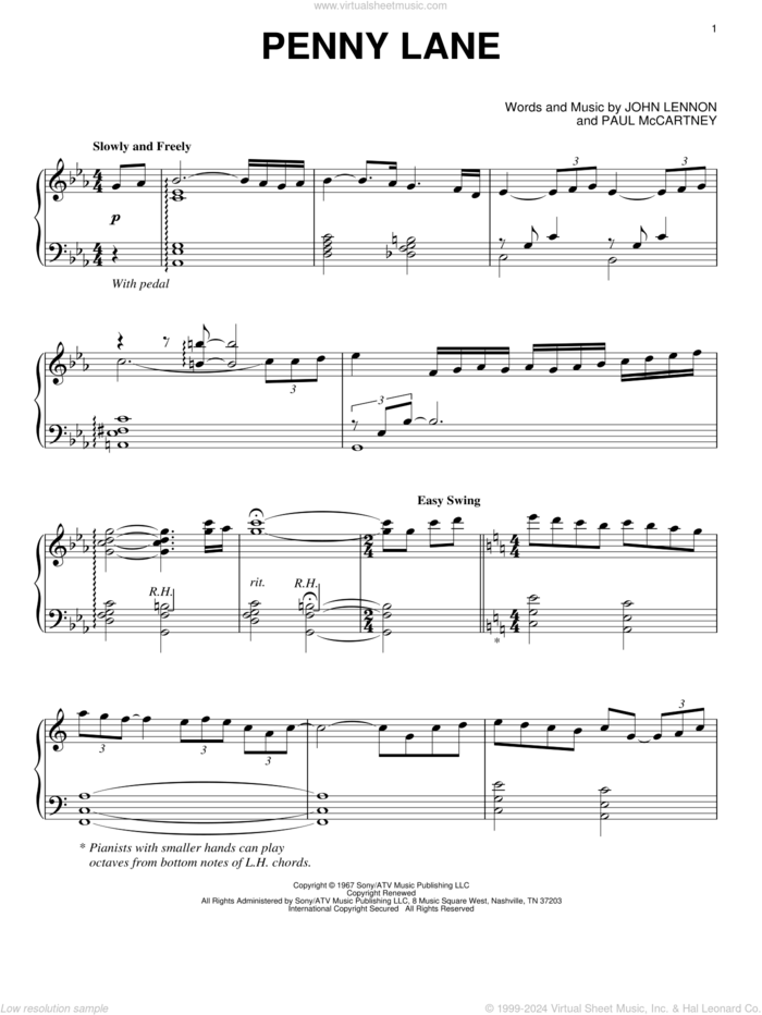 Penny Lane sheet music for piano solo by David Lanz, The Beatles, John Lennon and Paul McCartney, intermediate skill level