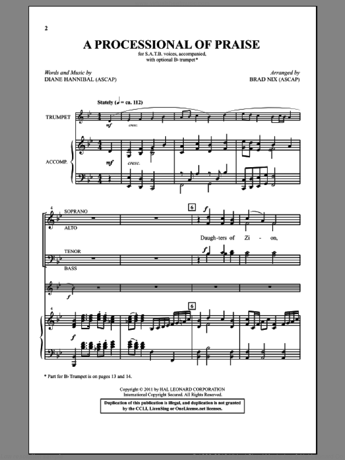 A Processional Of Praise sheet music for choir (SATB: soprano, alto, tenor, bass) by Diane Hannibal, Jenette Threlfall, Joseph Barnby and Brad Nix, intermediate skill level