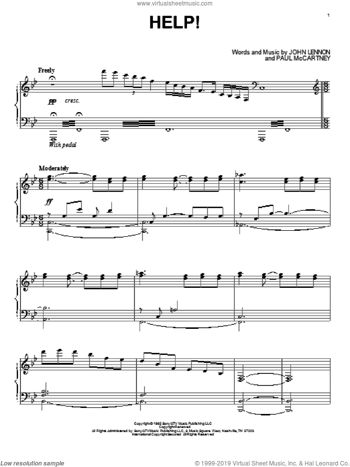 Help! sheet music for piano solo by David Lanz, The Beatles, John Lennon and Paul McCartney, intermediate skill level