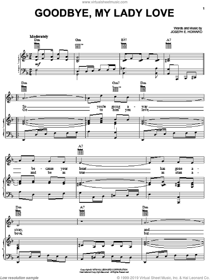 Goodbye, My Lady Love sheet music for voice, piano or guitar by Joseph E. Howard, intermediate skill level