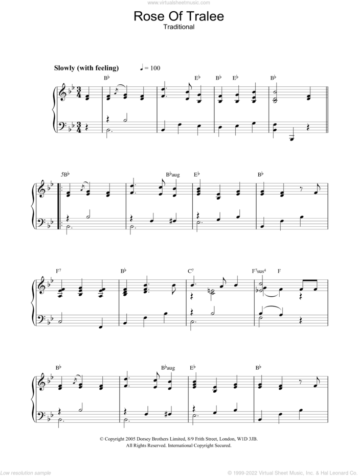 Rose Of Tralee sheet music for piano solo, intermediate skill level
