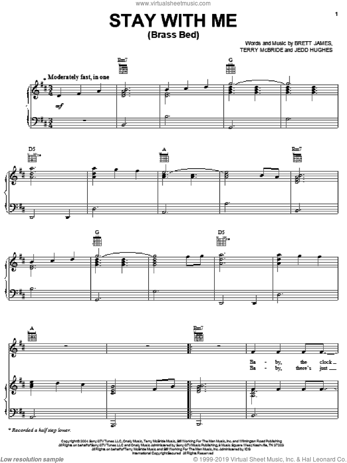 Stay With Me (Brass Bed) sheet music for voice, piano or guitar by Josh Gracin, Brett James, Jedd Hughes and Terry McBride, intermediate skill level