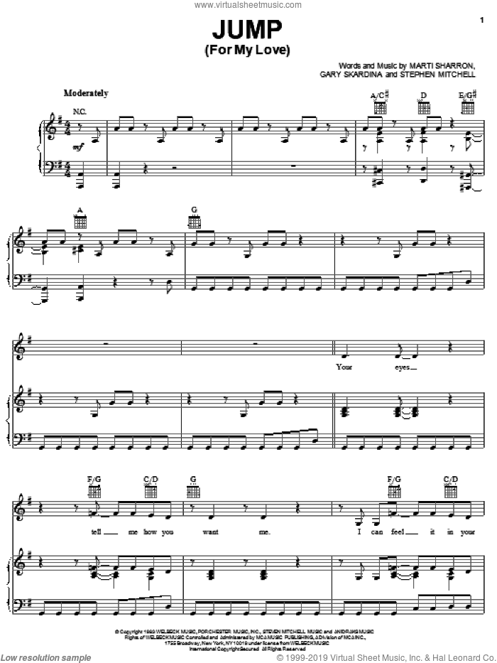 Jump (For My Love) sheet music for voice, piano or guitar by The Pointer Sisters, Gary Skardina, Marti Sharron and Stephen Mitchell, intermediate skill level