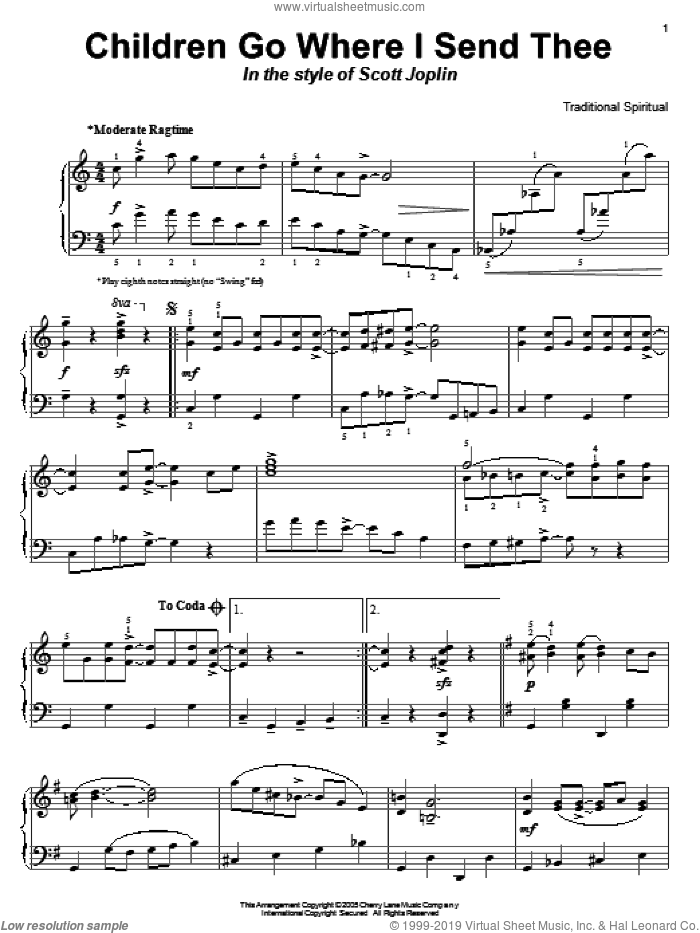 Children Go Where I Send Thee (in the style of Scott Joplin) sheet music for piano solo by Emily Crocker, Carol Klose and Miscellaneous, classical score, intermediate skill level