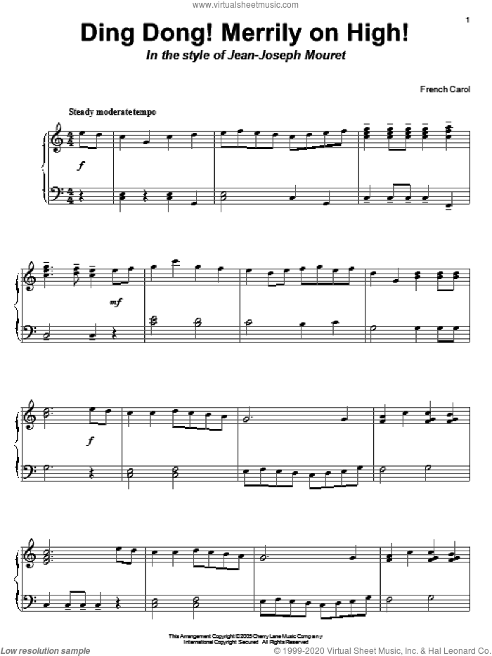 Ding Dong! Merrily On High! (in the style of Jean-Joseph Mouret) sheet music for piano solo  and Carol Klose, intermediate skill level