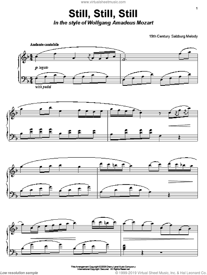 Still, Still, Still (in the style of Mozart) sheet music for piano solo by Salzburg Melody, Carol Klose and Miscellaneous, classical score, intermediate skill level