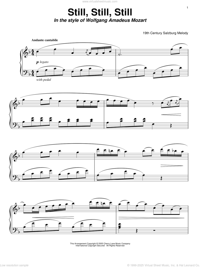 Still, Still, Still (in the style of Mozart) sheet music for piano solo by Salzburg Melody, Carol Klose and Miscellaneous, classical score, intermediate skill level