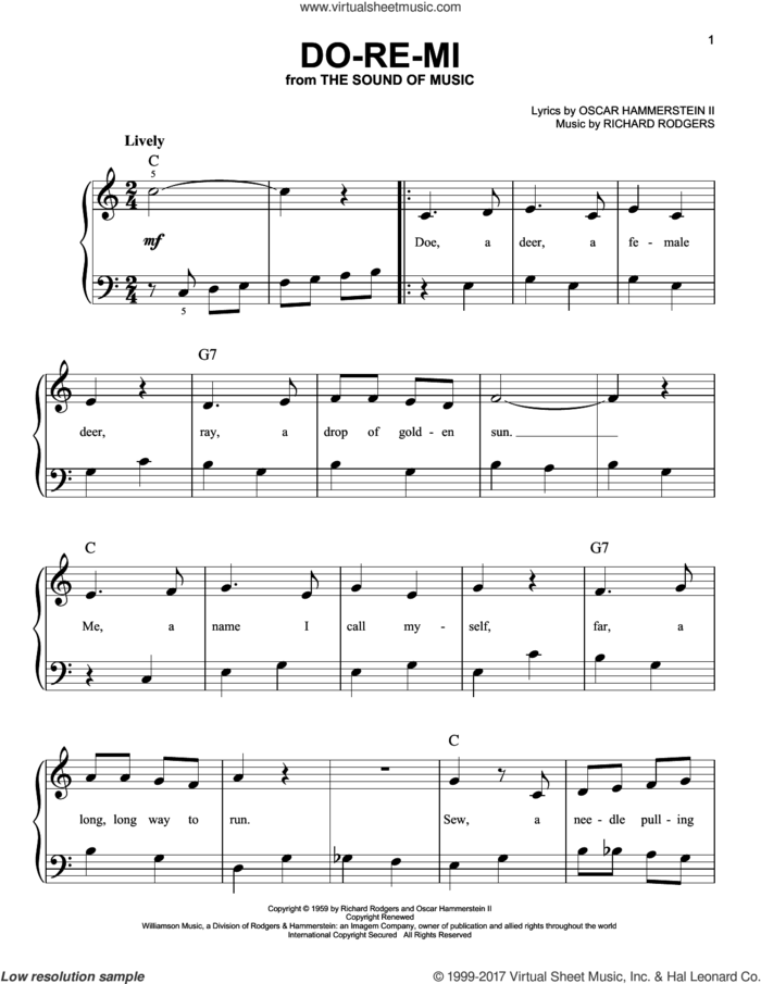 Do-Re-Mi (from The Sound of Music), (easy) sheet music for piano solo by Rodgers & Hammerstein, The Sound Of Music (Musical), Oscar II Hammerstein and Richard Rodgers, easy skill level
