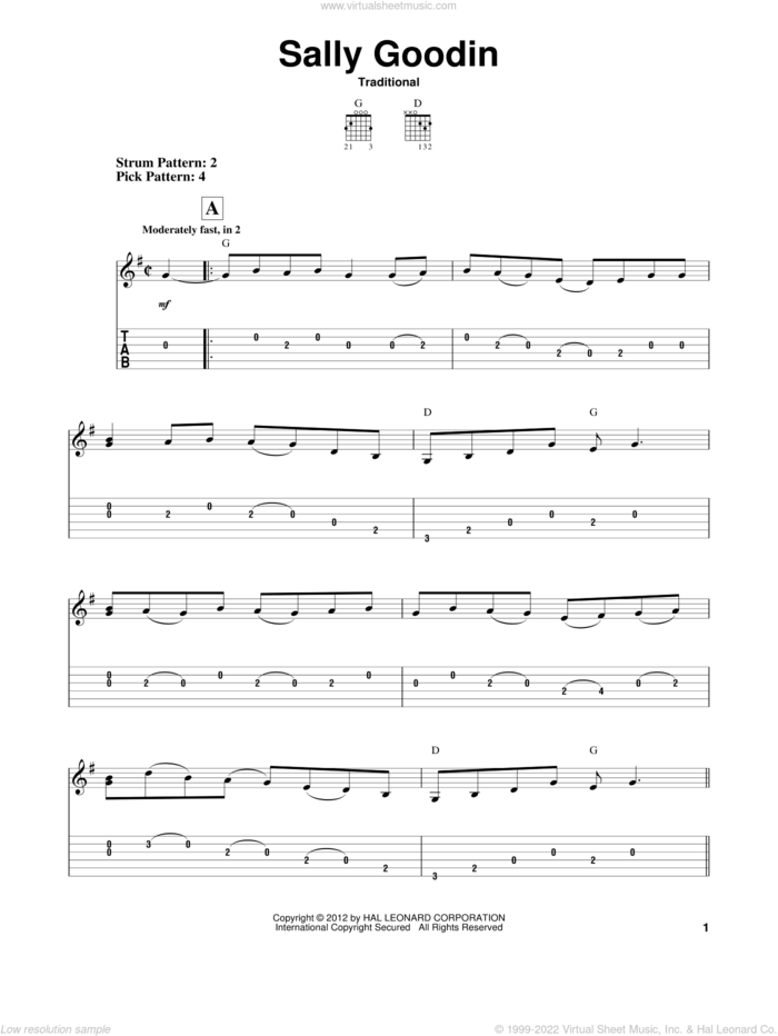 Sally Goodin sheet music for guitar solo (easy tablature), easy guitar (easy tablature)