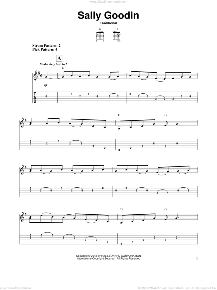 Sally Goodin sheet music for guitar solo (easy tablature), easy guitar (easy tablature)