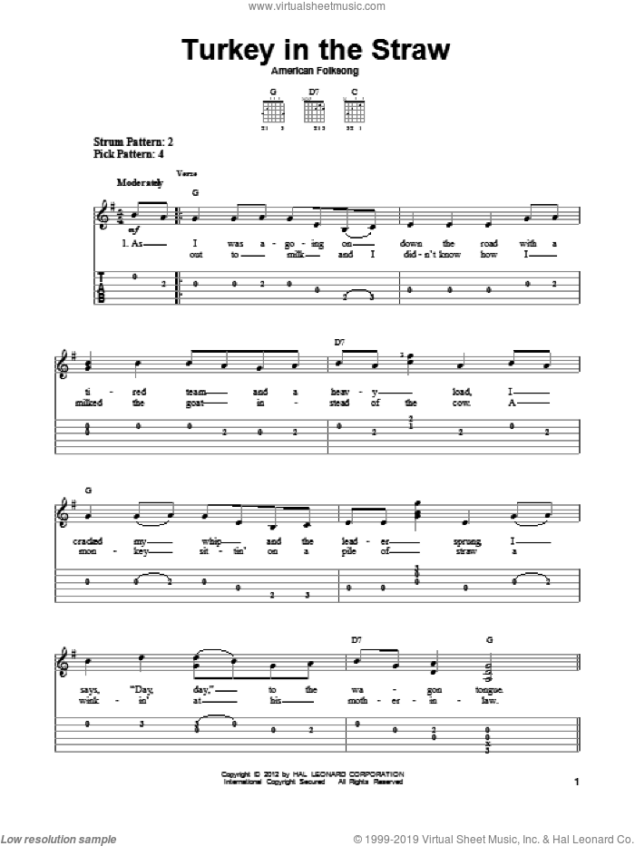 Turkey In The Straw sheet music for guitar solo (easy tablature) by American Folksong and Miscellaneous, easy guitar (easy tablature)