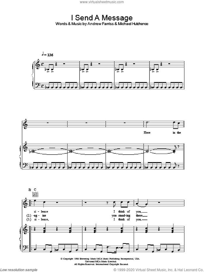 I Send A Message sheet music for voice, piano or guitar by INXS, Andrew Farriss and Michael Hutchence, intermediate skill level