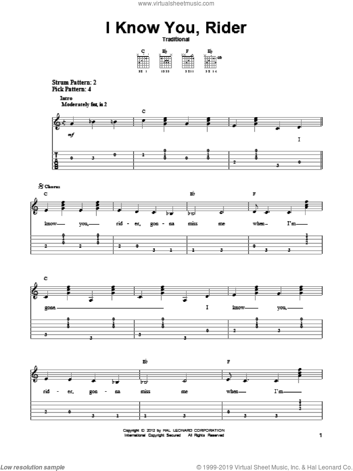 I Know You, Rider sheet music for guitar solo (easy tablature), easy guitar (easy tablature)