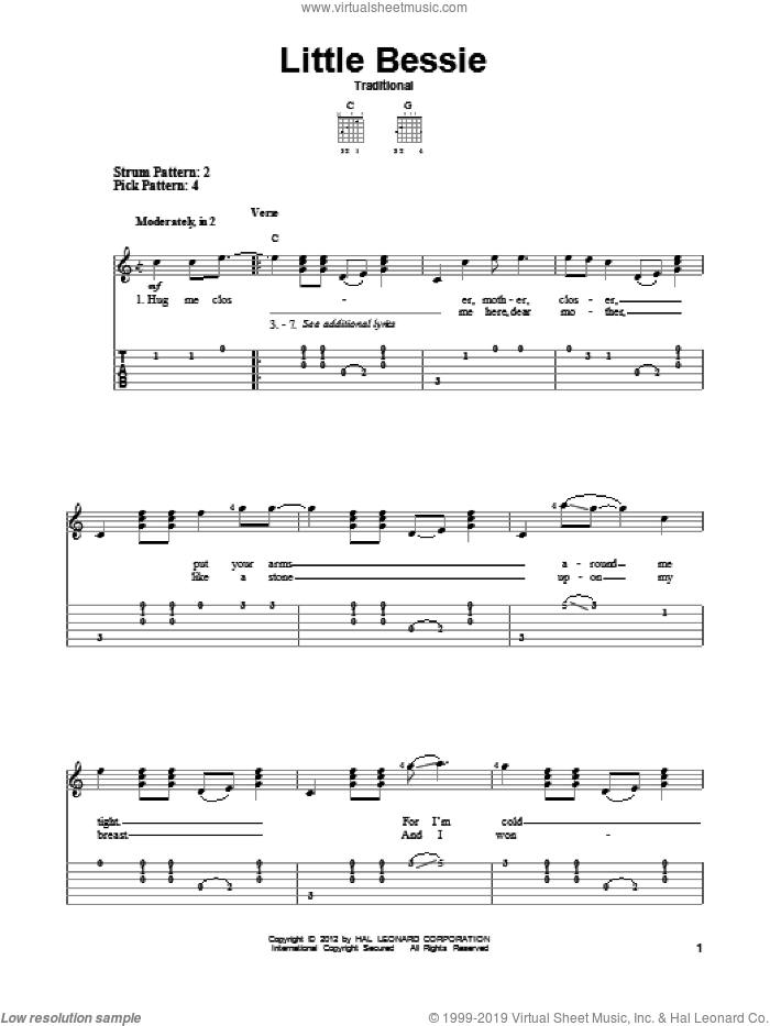 Little Bessie sheet music for guitar solo (easy tablature), easy guitar (easy tablature)