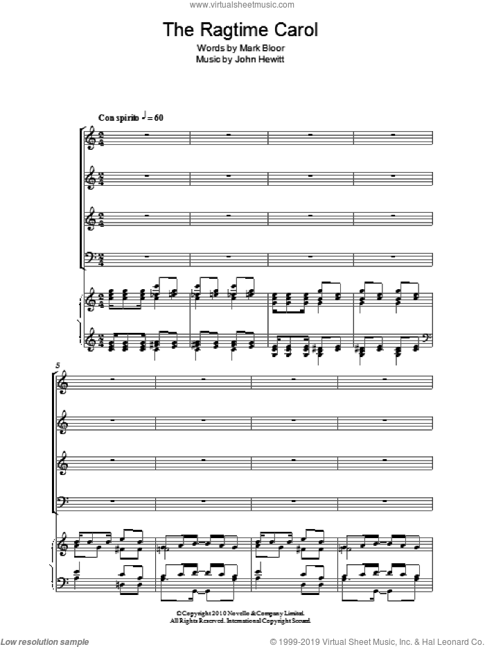 The Ragtime Carol sheet music for choir (SATB: soprano, alto, tenor, bass) by John Hewitt and Mark Bloor, intermediate skill level