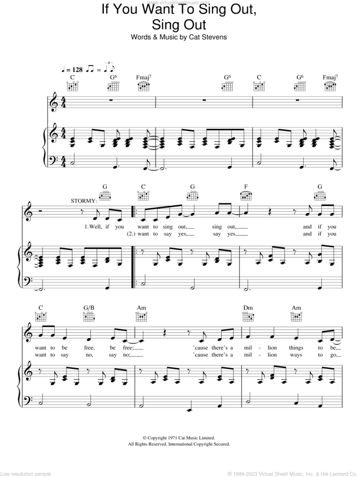 If You Want To Sing Out, Sing Out sheet music for voice, piano or guitar by Cat Stevens and Moonshadow (Musical), intermediate skill level
