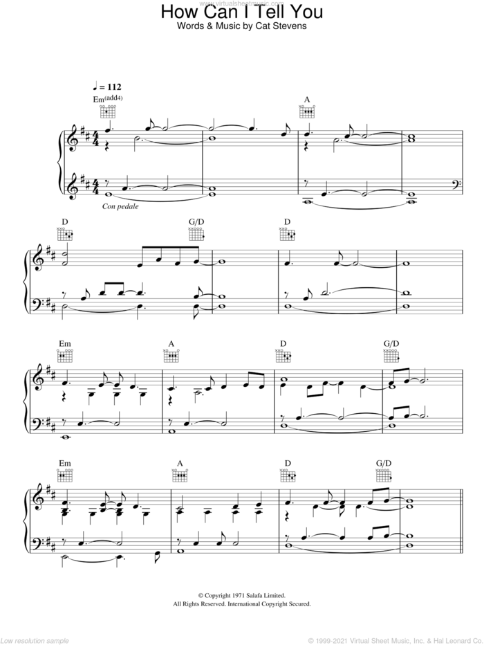 How Can I Tell You sheet music for voice, piano or guitar by Cat Stevens and Moonshadow (Musical), intermediate skill level