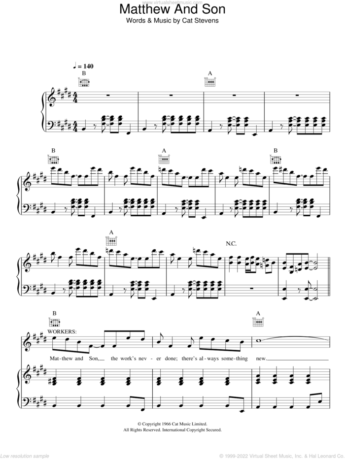 Matthew And Son sheet music for voice, piano or guitar by Cat Stevens and Moonshadow (Musical), intermediate skill level