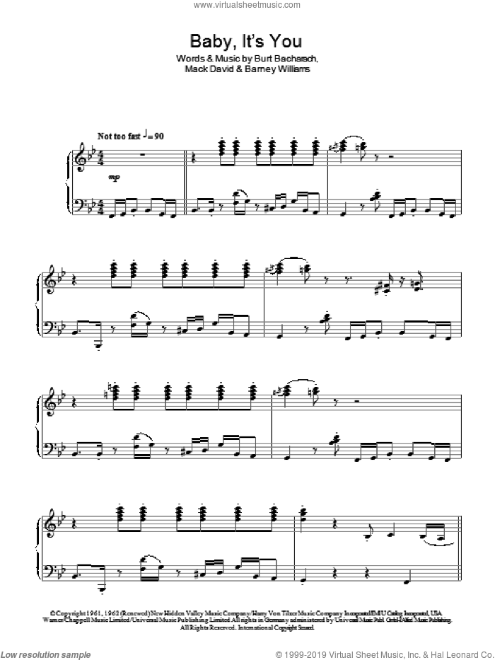 Baby, It's You sheet music for piano solo by Bacharach & David, Barney Williams, Burt Bacharach and Mack David, intermediate skill level
