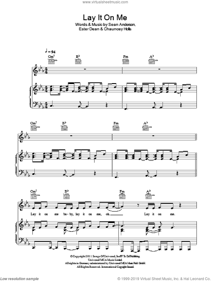 Lay It On Me sheet music for voice, piano or guitar by Kelly Rowland, Chauncey Hollis, Ester Dean and Sean Anderson, intermediate skill level